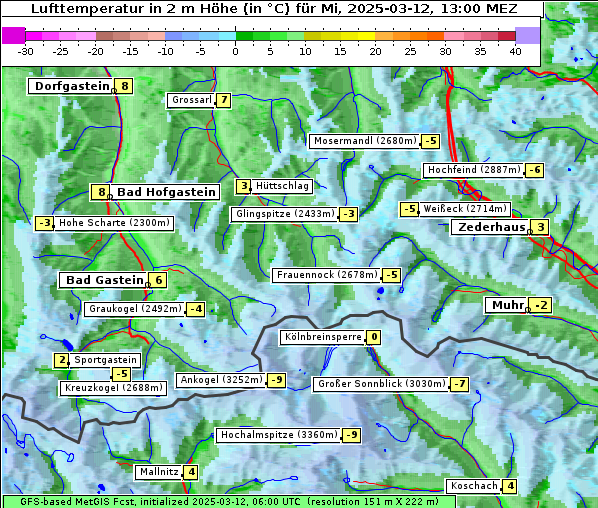 Temperatur, 12. 3. 2025