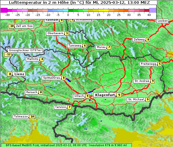 Temperatur, 12. 3. 2025