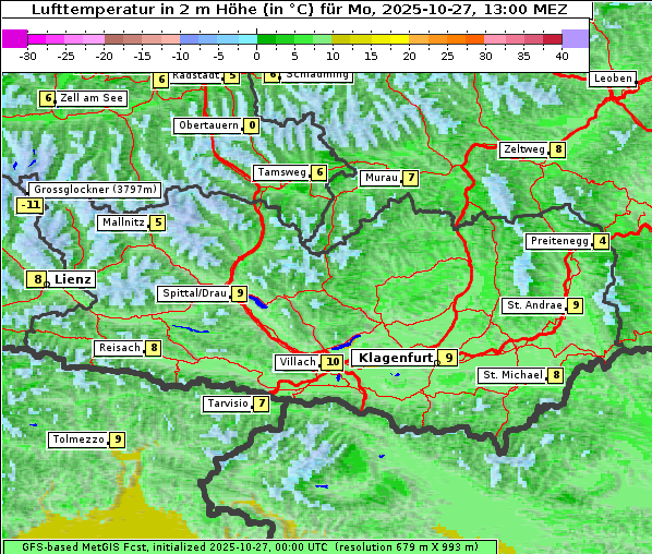 Temperatur, 27. 10. 2025
