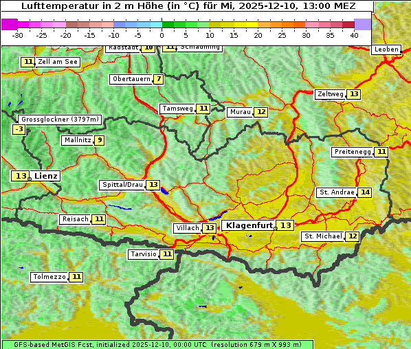 Temperatur, 10. 12. 2025