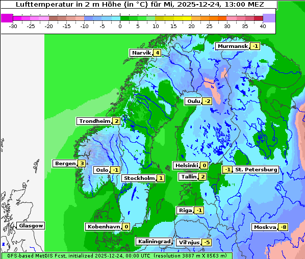 Temperatur, 24. 12. 2025