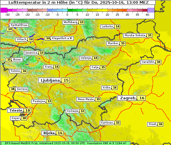 Temperatur, 16. 10. 2025