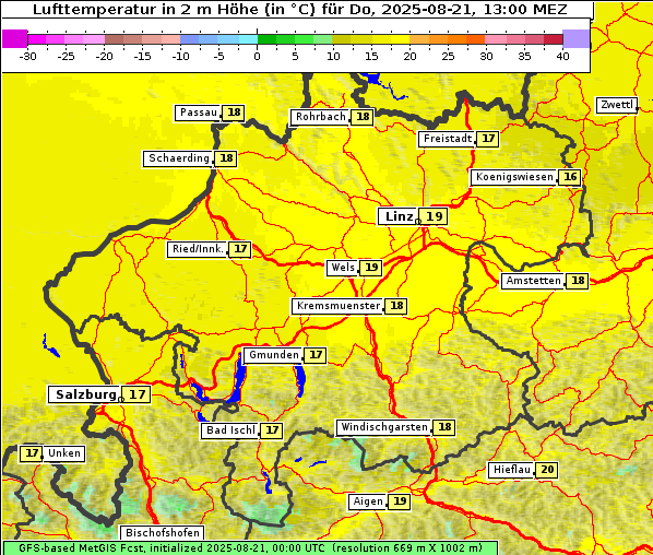 Temperatur, 21. 8. 2025