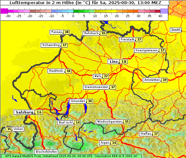 Temperatur, 30. 8. 2025
