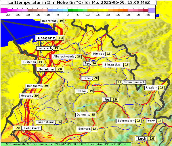 Temperatur, 9. 6. 2025