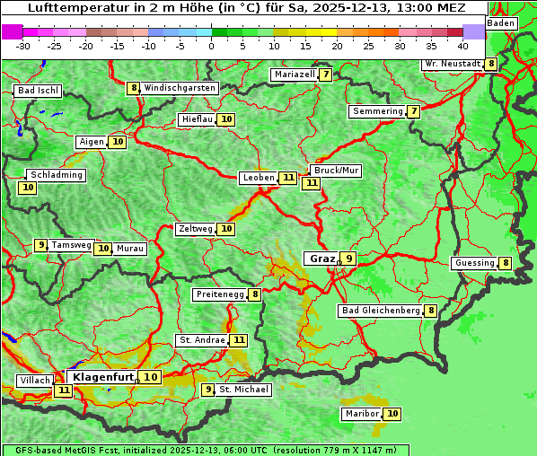 Temperatur, 13. 12. 2025