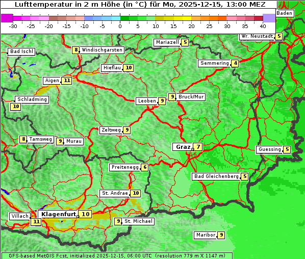 Temperatur, 15. 12. 2025