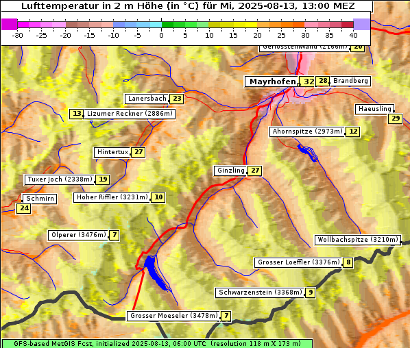 Temperatur, 13. 8. 2025