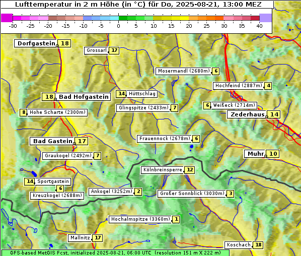 Temperatur, 21. 8. 2025