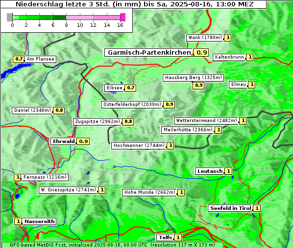 Niederschlag, 16. 8. 2025