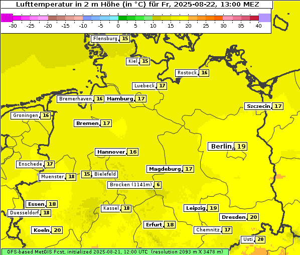 Temperatur, 22. 8. 2025