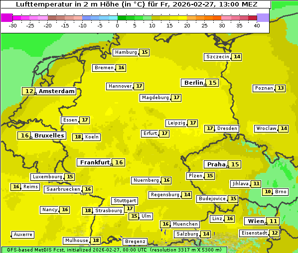 Temperatur, 27. 2. 2026