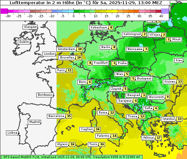 Temperatur, 29. 11. 2025