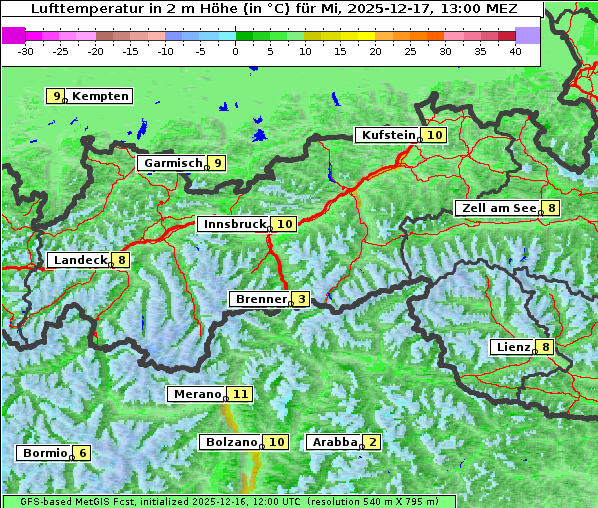 Temperatur, 17. 12. 2025