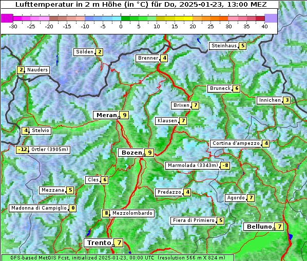 Temperatur, 23. 1. 2025