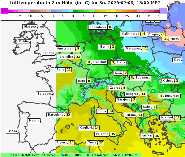Temperatur, 8. 2. 2026