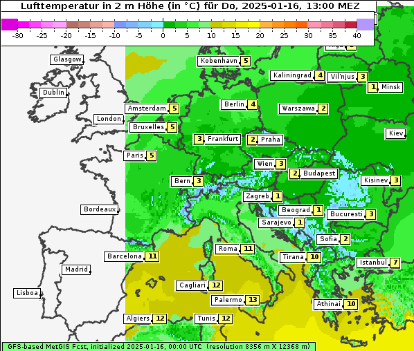 Temperatur, 16. 1. 2025