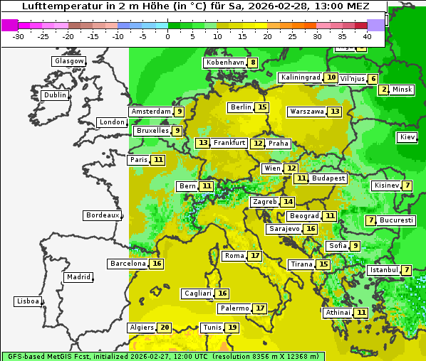 Temperatur, 28. 2. 2026