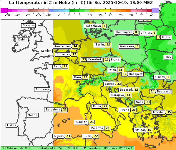 Temperatur, 19. 10. 2025