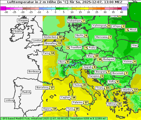 Temperatur, 7. 12. 2025