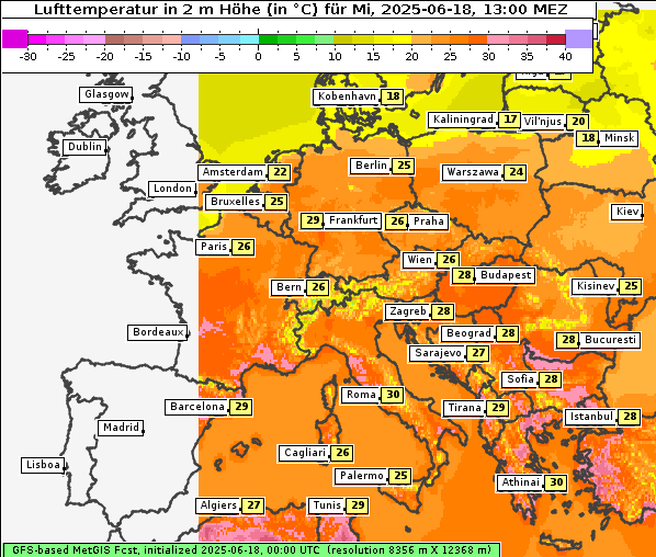 Temperatur, 18. 6. 2025