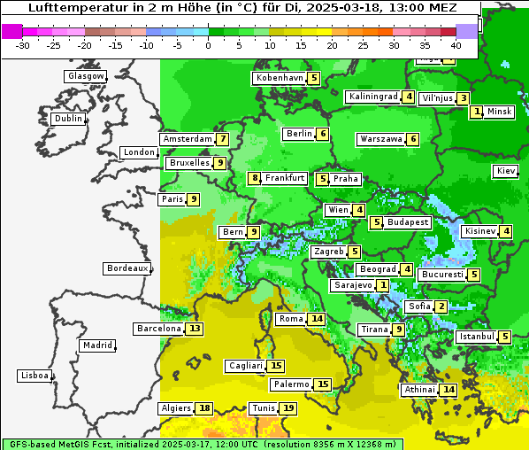 Temperatur, 18. 3. 2025