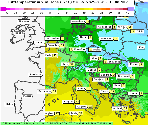 Temperatur, 5. 1. 2025