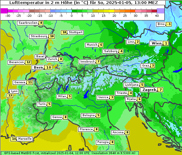 Temperatur, 5. 1. 2025