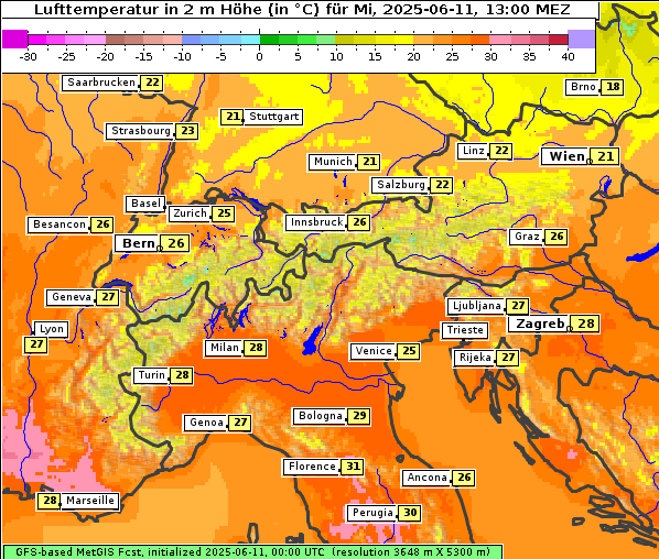 Temperatur, 11. 6. 2025