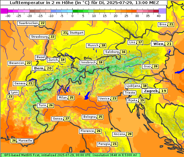 Temperatur, 29. 7. 2025
