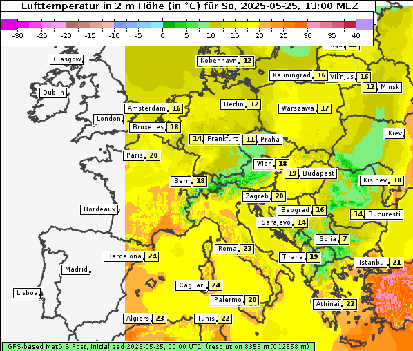 Temperatur, 25. 5. 2025