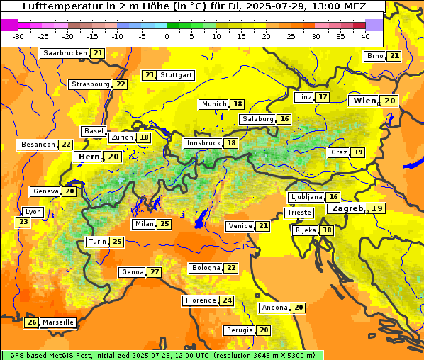 Temperatur, 29. 7. 2025