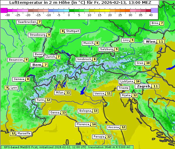 Temperatur, 13. 2. 2026