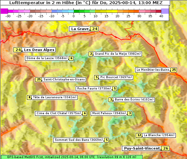 Temperatur, 14. 8. 2025