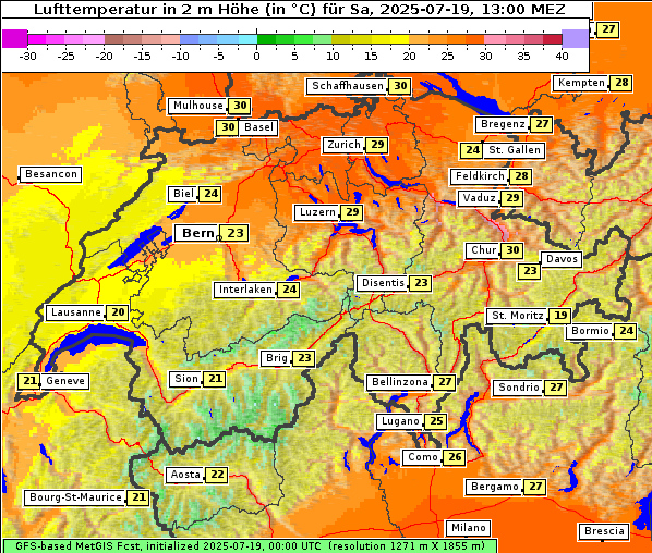 Temperatur, 19. 7. 2025
