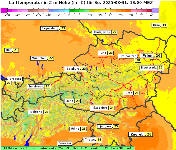Temperatur, 31. 8. 2025