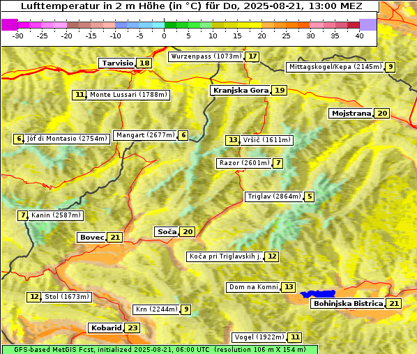 Temperatur, 21. 8. 2025