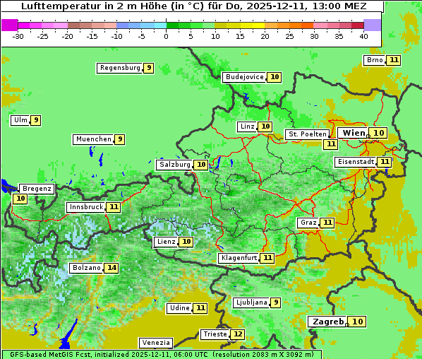 Temperatur, 11. 12. 2025
