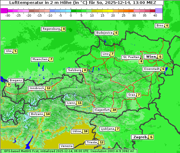Temperatur, 14. 12. 2025