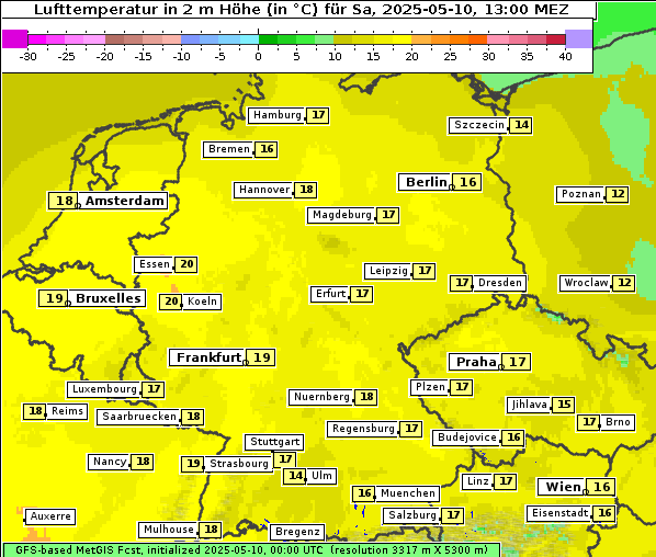 Temperatur, 10. 5. 2025