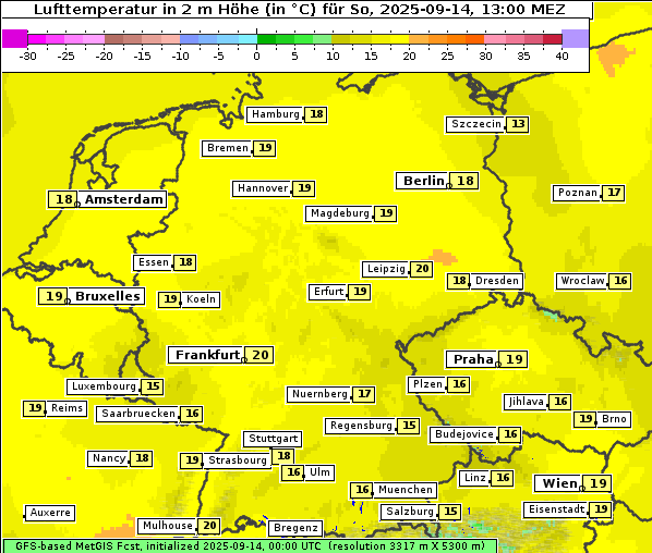 Temperatur, 14. 9. 2025