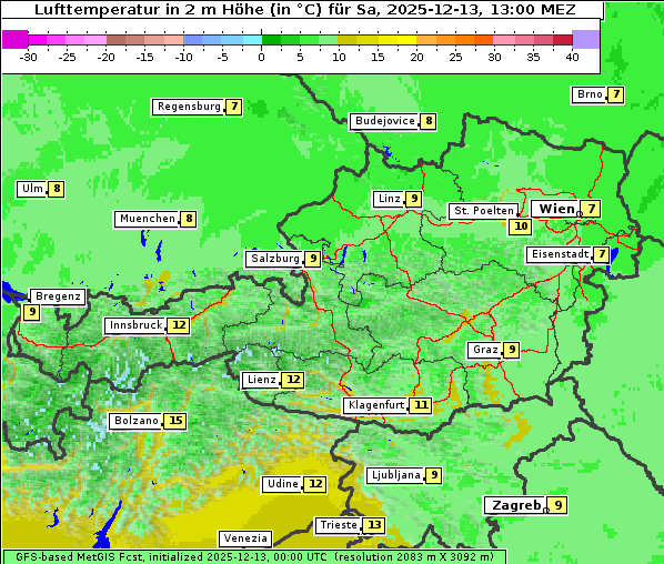 Temperatur, 13. 12. 2025