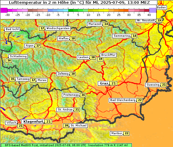 Temperatur, 9. 7. 2025
