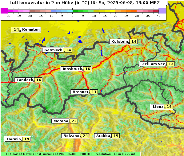 Temperatur, 8. 6. 2025