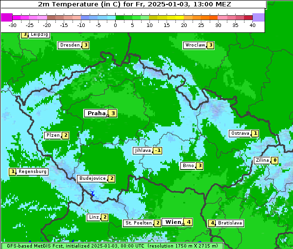 Temperatur, 3. 1. 2025