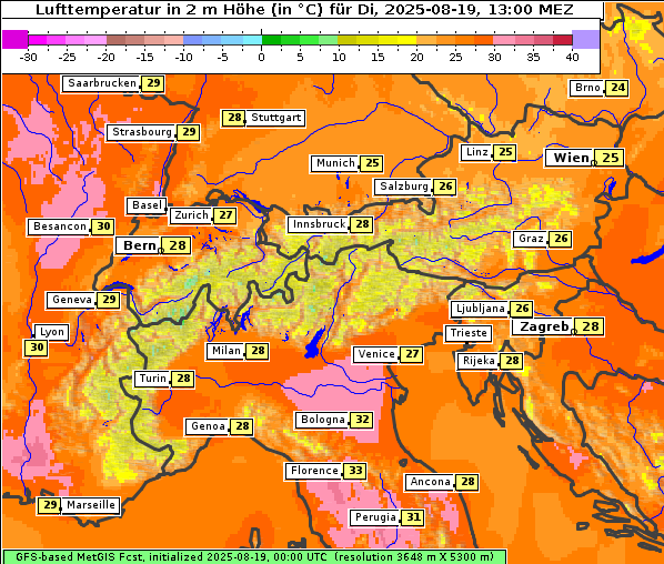 Temperatur, 19. 8. 2025