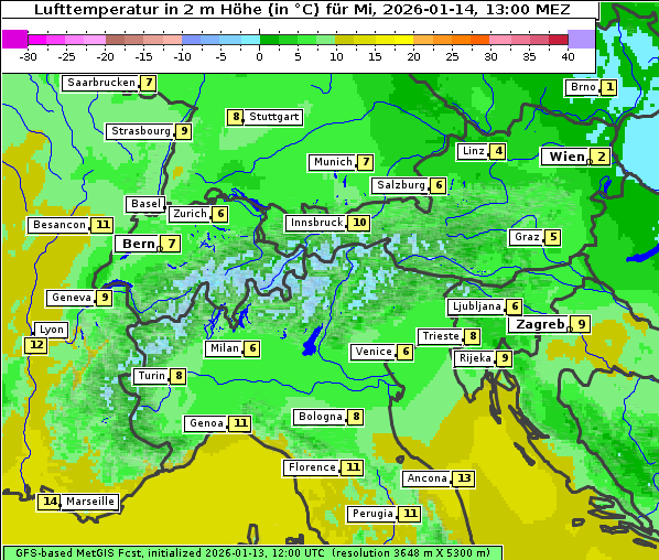 Temperatur, 14. 1. 2026