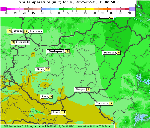 Temperatur, 25. 2. 2025