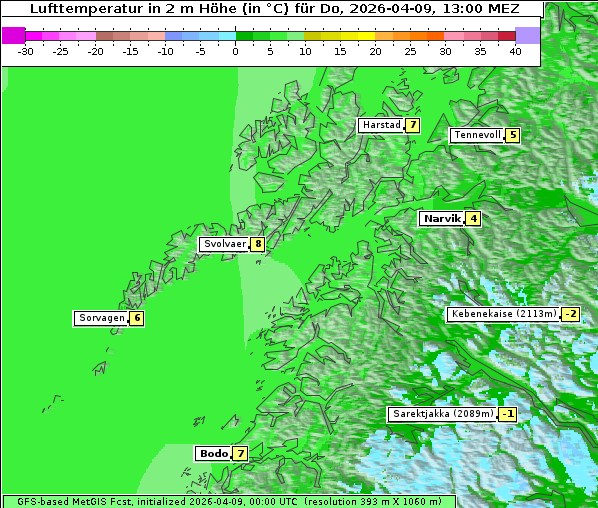 Temperatur, 9. 4. 2026