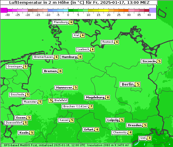 Temperatur, 17. 1. 2025